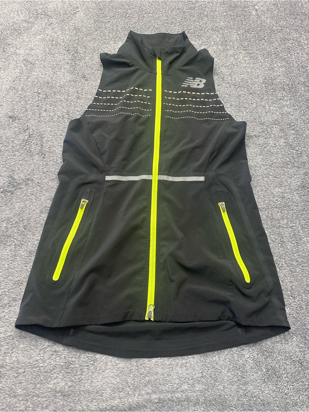 New Balance Black Sleeveless Running Vest with Neon Yellow Zippers